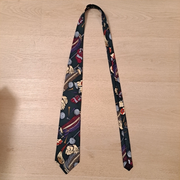 SINSABANG 100% Pure Silk Green Multicolor Golf Print Korean Stand Width Tie - Picture 3 of 5